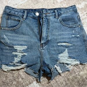 SHEIN Blue Distressed Denim Jean Shorts